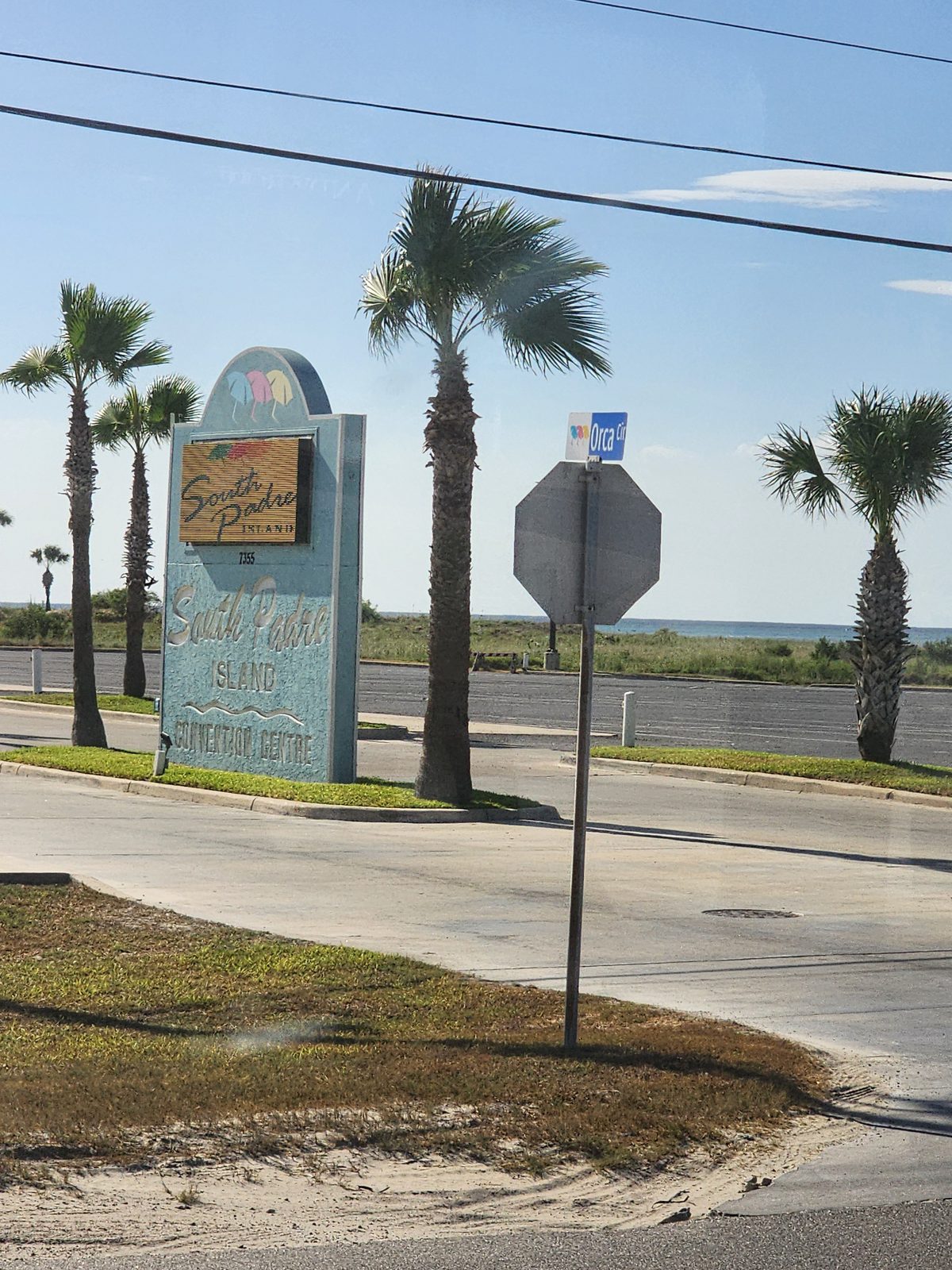 South Padre Island Convention Centre sign with a digital message display.
