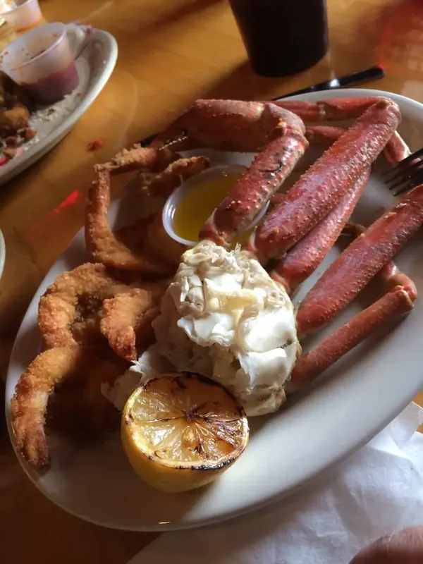 Fried shrimp and snow crab legs, one of Blackbeard's Fried Shrimp Combos, at Blackbeards' Restaurant
