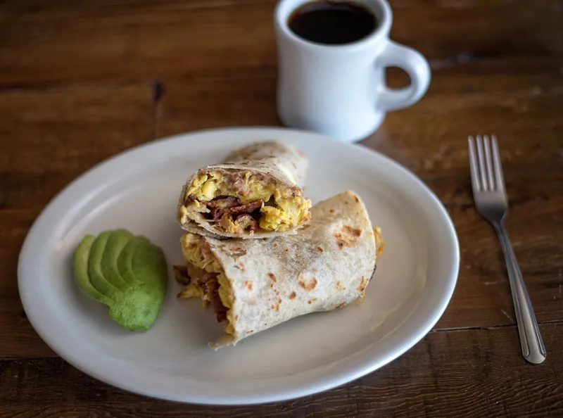Breakfast taco (Regular Taco with bacon added) at Grapevine Cafe